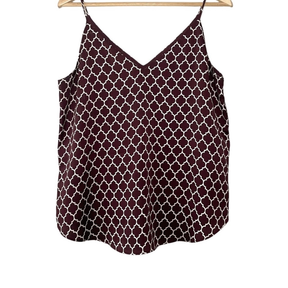 Express Women’s Burgundy and White Geometric Camisole Spaghetti Strap Size XS